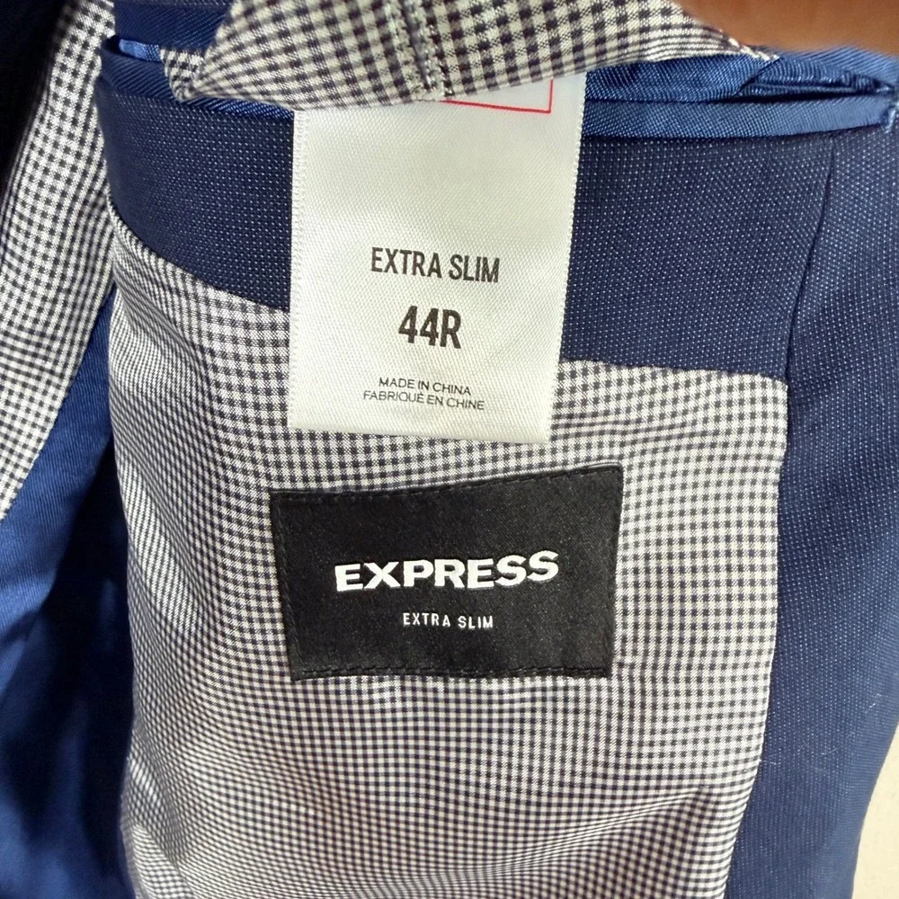 Express Extra Slim Suit Mens 44R Actual Pants 36Wx34L Blue Stretch Flat Front